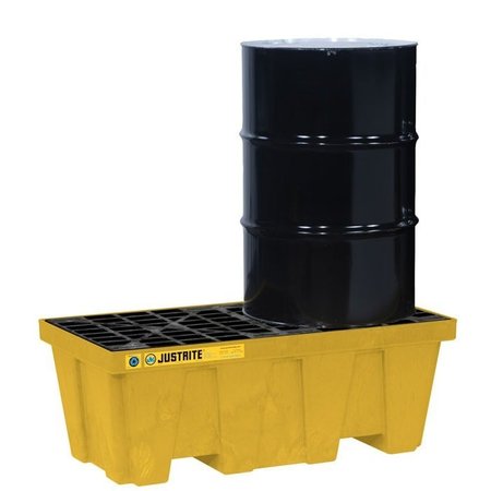 JUSTRITE 2 Drum Plastic Pallet, In-line, without Drain, Yellow - 28622 28622